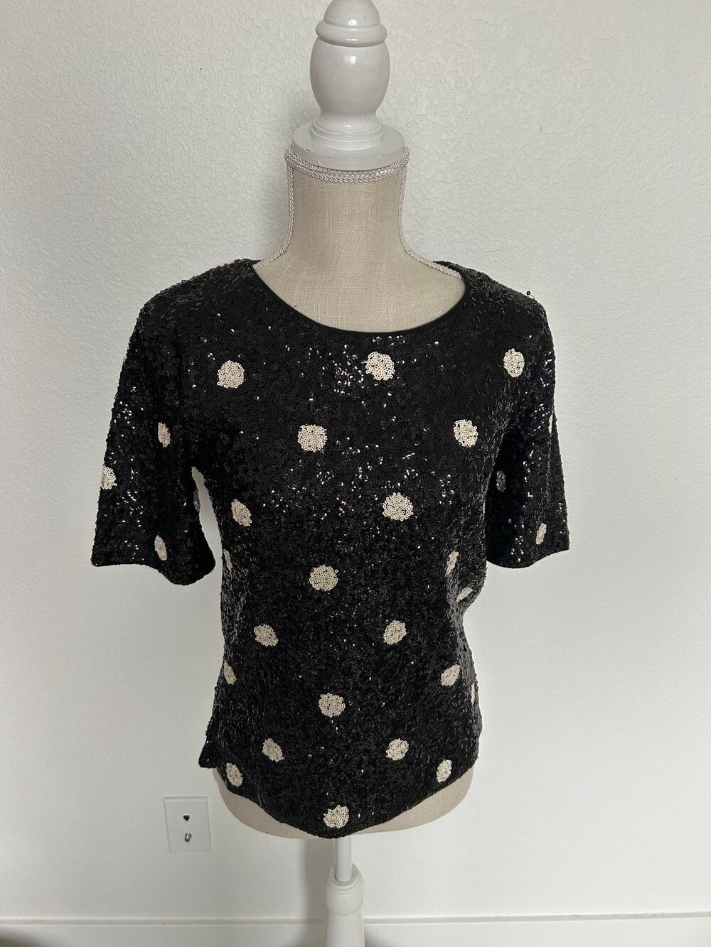 J. Crew Black and White Polka Dot Sequin T-Shirt - S